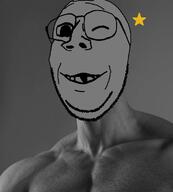 deformed gigachad glasses grey_skin smile soyjak star stubble subvariant:emmanuel subvariant:wholesome_soyjak variant:gapejak wink // 680x754 // 199.3KB