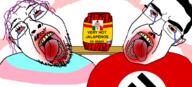 bloodshot_eyes blush chud clothes flag:mexico flag:nazi_germany flag:transgender_pride_flag food jalapeno jar pepper spicy subvariant:chudjak_front tongue tranny variant:bernd variant:chudjak variant:meximutt // 1582x719 // 332.1KB