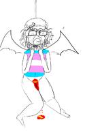ack anime art blood crying full_body glasses hanging neovagina open_mouth remilia_scarlet soyjak stubble tongue touhou tranny variant:remiliajak video_game wing // 781x1200 // 170.9KB