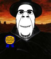 award badge blood_meridian front_facing hair judge_holden lit_(4chan) ominous rape smile soyjak stubble subvariant:hornyson teeth text variant:cobson // 821x951 // 627.5KB