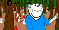 4soyjaks animal arm black_skin brown_skin clothes crying drawn_background ear forest full_body glasses glowing glowing_eyes grass hand holding_object inside_object inverted leaves leg mushroom open_mouth shroomjak smile soyjak stretched_mouth stubble subvariant:feralsquirrel tail thougher tree trend:squirreljakking variant:feraljak variant:impish_soyak_ears variant:soyak // 963x496 // 205.1KB