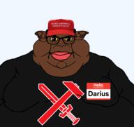 closed_mouth clothes ear fat flag:strasserism glasses hair hat hello_my_name_is_(sticker) lips maga mutt name_tag politics smile strasserism subvariant:branigger tshirt variant:brandon variant:meximutt // 1675x1583 // 326.9KB