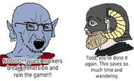 bloodshot_eyes blue_skin clothes crying dunmer ear glasses horned_helmet iron_helmet_(skyrim) nord_(the_elder_scrolls) nordic_chad open_mouth pointy_ears soyjak stubble text the_elder_scrolls_iii:_morrowind the_elder_scrolls_v:_skyrim variant:soyak video_game // 800x484 // 207.4KB