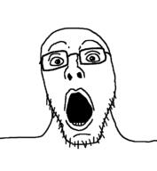 glasses open_mouth soyjak stubble variant:soldierjak // 672x730 // 9.7KB