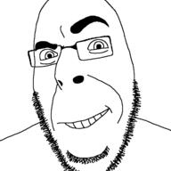 glasses smile soyjak stubble subvariant:cobsontalks uncanny variant:cobson // 721x720 // 16.6KB