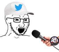 2soyjaks bird bloodshot_eyes clothes crying glasses hanging hat holding_object irl microphone rope soyjak soyjak_party subvariant:patrick text twitter variant:chudjak variant:soyak // 1266x1124 // 294.7KB