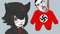 alunya arm bloodshot_eyes communism crying ear full_body glasses hair hand hanging leftypol leg nazism open_mouth rope soyjak subvariant:patrick suicide swastika variant:chudjak // 2636x1523 // 813.5KB