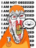 2soyjaks blood bloodshot_eyes blue_eyes clenched_teeth clothes cracked_teeth discord ear glasses nosebleed open_mouth orange_hair red_eyes rent_free soyjak soyzellig_party stubble subvariant:feralrage text thought_bubble variant:feraljak variant:snoojak yellow_teeth zach zarty // 892x1197 // 487.0KB