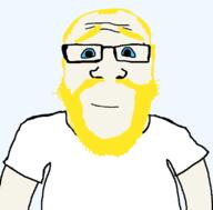 a10_eyes arm aryan balding beard blue_sclera calm closed_mouth clothes glasses happy smile subvariant:science_lover transparent transparent_background variant:markiplier_soyjak yellow_beard // 800x789 // 16.7KB