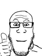 glasses hand smile soyjak stubble thumbs_up variant:markiplier_soyjak // 600x800 // 116.1KB