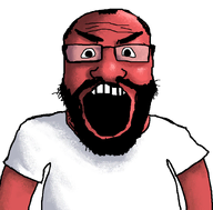 angry beard clothes eyebrows glasses nose open_mouth red_skin shading shadow subvariant:science_lover teeth tshirt variant:markiplier_soyjak white_background // 800x789 // 324.7KB