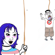 ack animated arm bloodshot_eyes blush choker full_body hair hand hanging leg lynching murder mustache open_mouth opposite pol_(4chan) purple_hair rope soyjak text tranny variant:bernd variant:wojak // 763x555 // 102.1KB