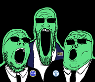 3soyjaks beard black_background central_intelligence_agency clothes federal_bureau_of_investigation glasses glowing green menorah meta:not_a_duplicate mossad necktie open_mouth soyjak stretched_mouth stubble suit sunglasses teeth text trend:glowie trend:soyjak_trio variant:gapejak variant:markiplier_soyjak variant:tony_soprano_soyjak // 968x832 // 59.4KB