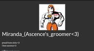arm ascence_(user) award biting_lip breasts buff discord female full_body ginger groomer hair hand hello_my_name_is_(sticker) leg looking_at_you meta:namefags miranda(groomer) muscles ominous profile rape red_eyes screenshot shadow smile subvariant:hornyson tagmap.io teeth text variant:cobson white_background white_skin // 512x278 // 35.8KB