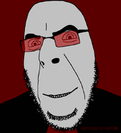 clothes glasses grey_skin happy meta:namefags name quickslaughter_(namefag) red_background red_glasses sharp_teeth smile stubble teeth text variant:cobson // 775x849 // 12.1KB