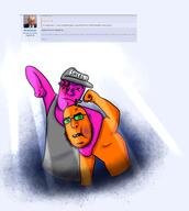 2soyjaks arm blood bruise closed_mouth clothes doll_(user) fight fist froot full_body glass glasses hand hat light open_mouth orange_skin pink_skin punch request stubble variant:cobson variant:feraljak wrestling // 1692x1892 // 1.6MB