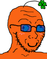 blue_glasses blush clover derp meta:namefags meta:self_insert object_on_head orange_skin plant smile soysona tqqt_(user) transparent_background variant:soyak // 659x820 // 16.4KB