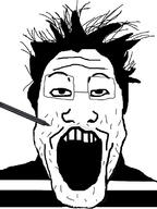 clothes glasses hair open_mouth pen soyjak stubble variant:markiplier_soyjak // 600x800 // 132.4KB