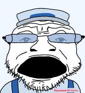 admin clothes fusion hat open_mouth overalls sneed soysneed_(user) stubble tinted_glasses variant:coinjak variant:tony_soprano_soyjak // 1118x1218 // 45.5KB