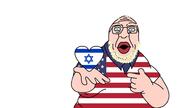 blond blond_beard blonde_hair_ blue_eyes flag flag:israel flag:united_states heart israel jewish_star jews soyjak star_of_david variant:nopejeet // 1928x1080 // 317.4KB