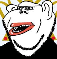 angeleno glasses mcdonalds mutt open_mouth soyjaks stubble subvariant:impish_amerimutt variant:impish_soyak_ears // 598x628 // 23.8KB