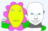 android chud_troon_alliance closed_mouth ear flower friendship hand happy no_nose plant smile soyjak subvariant:chudjak_front variant:bernd variant:chudjak // 834x541 // 87.9KB