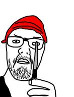arm closed_mouth clothes flockmod frown glasses hand hat holding_knife holding_object knife meta:tagme soyjak stubble variant:unknown yar // 255x334 // 28.8KB