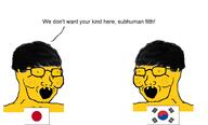 2soyjaks chinksectoid flag:japan flag:south_korea japan korea slant_eyes variant:soyak yellow_skin yellow_teeth // 1326x800 // 160.9KB