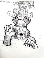 4chan 4cuck anime art black_and_white claw creature creature_from_black_lagoon drawfag drawing gills hair horror ink lips meta:soytober meta:soytober2025 monster open_mouth scary sea_monster soyjak text underwater variant:sidjak water webbed_feet yotsoyba // 3000x4000 // 7.1MB