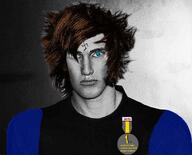 bait blue_eyes blue_shirt brown_hair greyscale jake jakparty_soy nas:gigachad subnas:der_coomer trend:aryan trend:jartycuck