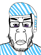 blue_stripes clothes eyebags glasses hat looking_at_you melanin pajamas sleep sleepy soyjak stubble subvariant:chudplier variant:markiplier_soyjak // 500x667 // 156.4KB