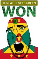 ahegao country emerald flag flag:grenada gem glasses green green_eyes grenada hair looking_up open_mouth schlog_color_event soyjak soyjak_blog star_(symbol) stubble teeth text threat_level_green variant:cobson won // 721x1115 // 179.0KB