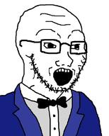 bowtie clothes glasses open_mouth soyjak stubble tuxedo variant:soyak // 800x1000 // 98.3KB