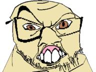 brown_eyes content_aware distorted glasses large_nose looking_at_you open_mouth raised_eyebrow soyjak stubble subvariant:crazyguyjak teeth variant:feraljak white_skin // 800x600 // 16.6KB