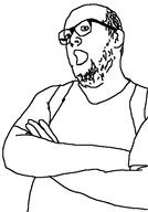 arm balding crossed_arms ear glasses hair hand open_mouth soyjak stubble variant:unknown // 421x603 // 15.2KB