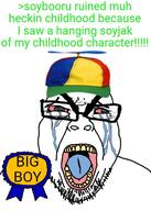 adult angry award badge beanie big_boy bloodshot_eyes blue_tongue butthurt childhood_ruined crying greentext hanging merge meta propeller_hat rage seething soybooru stubble subvariant:seethejak text variant:bernd variant:cryboy_soyjak // 500x702 // 178.6KB