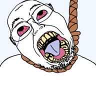 bloodshot_eyes crying dead distorted glasses hanging open_mouth rope soyjak stubble subvariant:boat_rammer suicide template tongue transparent transparent_background variant:bernd yellow_teeth // 1170x1097 // 608.6KB