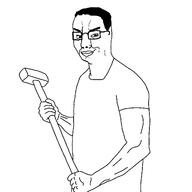 arm body glasses grin hammer holding_object meta:tagme neck sledgehammer smile variant:chudjak // 1280x1280 // 201.9KB