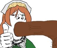 anime bbc blowjob brown_skin clothes desu green_eyes hand hat heterochromia meta:pornographic_content negro nsfw open_mouth orange_hair penis red_eyes rozen_maiden soyjak stubble subvariant:blowjob_gapejak suiseiseki thumbs_up variant:gapejak // 1056x903 // 164.0KB