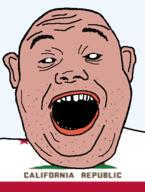 amerimutt animal bear black_sclera california clothes ear flag flag:california hair mcdonalds open_mouth red_shirt soyjak state stubble teeth text transparent_background united_states variant:alicia // 418x555 // 27.7KB