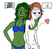 frog glasses green_hair green_skin groping just_gooner_shit naked open_mouth pepe soyjak stubble variant:soyak // 812x727 // 45.5KB