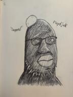 art aryan black_and_white black_skin blue_eyes closed_mouth drawfag drawing george_floyd glasses hair ink meta:soytober meta:soytober2024 series:saint_floyd shitskin soyjak stubble variant:floydjak yellow_skin // 1536x2048 // 3.3MB
