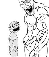 2soyjaks angry buff glasses kara_boga open_mouth soyjak stubble variant:angry_soyjak variant:roundjak // 616x719 // 58.0KB