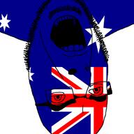 angry australia country cross flag flag:australia glasses open_mouth soyjak star star_(symbol) stubble upside_down variant:cobson // 721x720 // 44.9KB