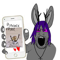 animal_ears antler arm bug cross deer furry glasses hand holding_object holding_phone iphone irl ozzy phone purple_hair rabbit rabbit_ears soot soyjak soyjak_party spider stubble subvariant:phoneplier subvariant:phoneplier_vertical variant:markiplier_soyjak // 450x450 // 115.4KB