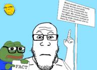 2soyjaks beard fact frog glasses hair pointing sign soyjak stubble subvariant:neutralplier sun text truth_nuke variant:abortion_lover variant:cobson variant:markiplier_soyjak wordswordswords yellow yellow_skin // 1306x944 // 450.4KB