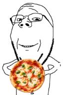 arm glasses hand holding_object holding_pizza pizza smile soyjak stubble subvariant:wholesome_soyjak variant:gapejak // 676x1021 // 352.9KB
