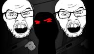 3soyjaks angry black_skin glasses madness_combat mustache open_mouth red_eyes soyjak stubble variant:cobson variant:feraljak // 2174x1250 // 235.0KB
