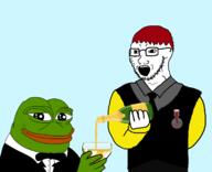 amphibian badge clothes frog glass glasses green_skin nas:pepe necktie open_mouth pepe_the_frog soyjak stubble variant:soyak wine // 1702x1384 // 322.0KB