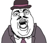 clothes don_turtelli glasses hat mustache open_mouth soyjak stubble suit variant:chugsjak // 1708x1500 // 438.7KB